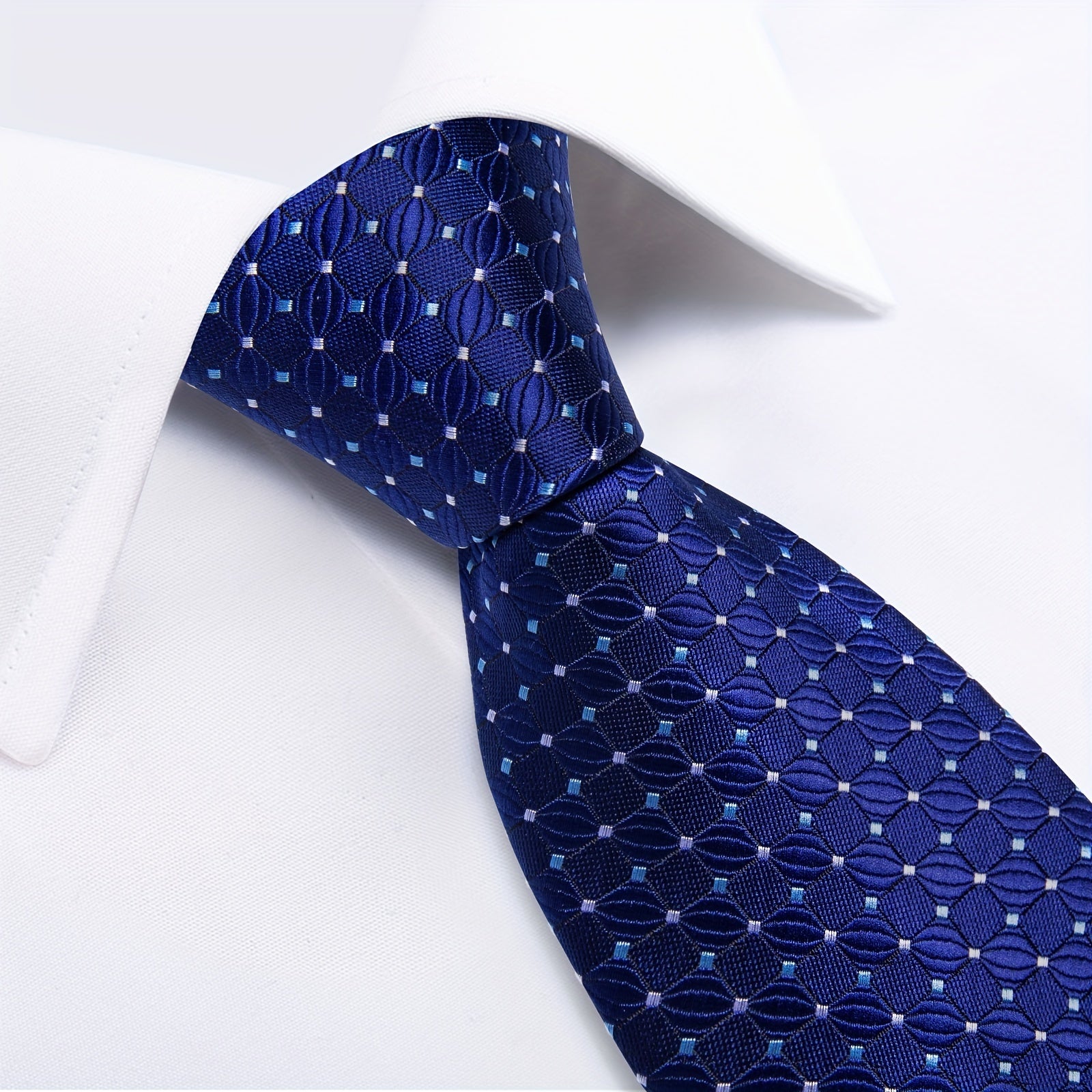 Mens Silk Tie Set - Blue Checks Necktie Pocket Square  Cufflinks for Parties - ZOOMNSTORE
