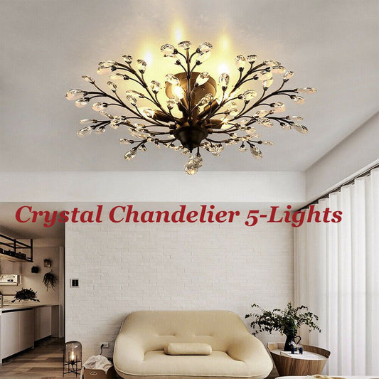 5-Light Crystal Chandelier - Vintage French Metal Pendant for Dining Room Living Room Kitchen Decor - ZOOMNSTORE