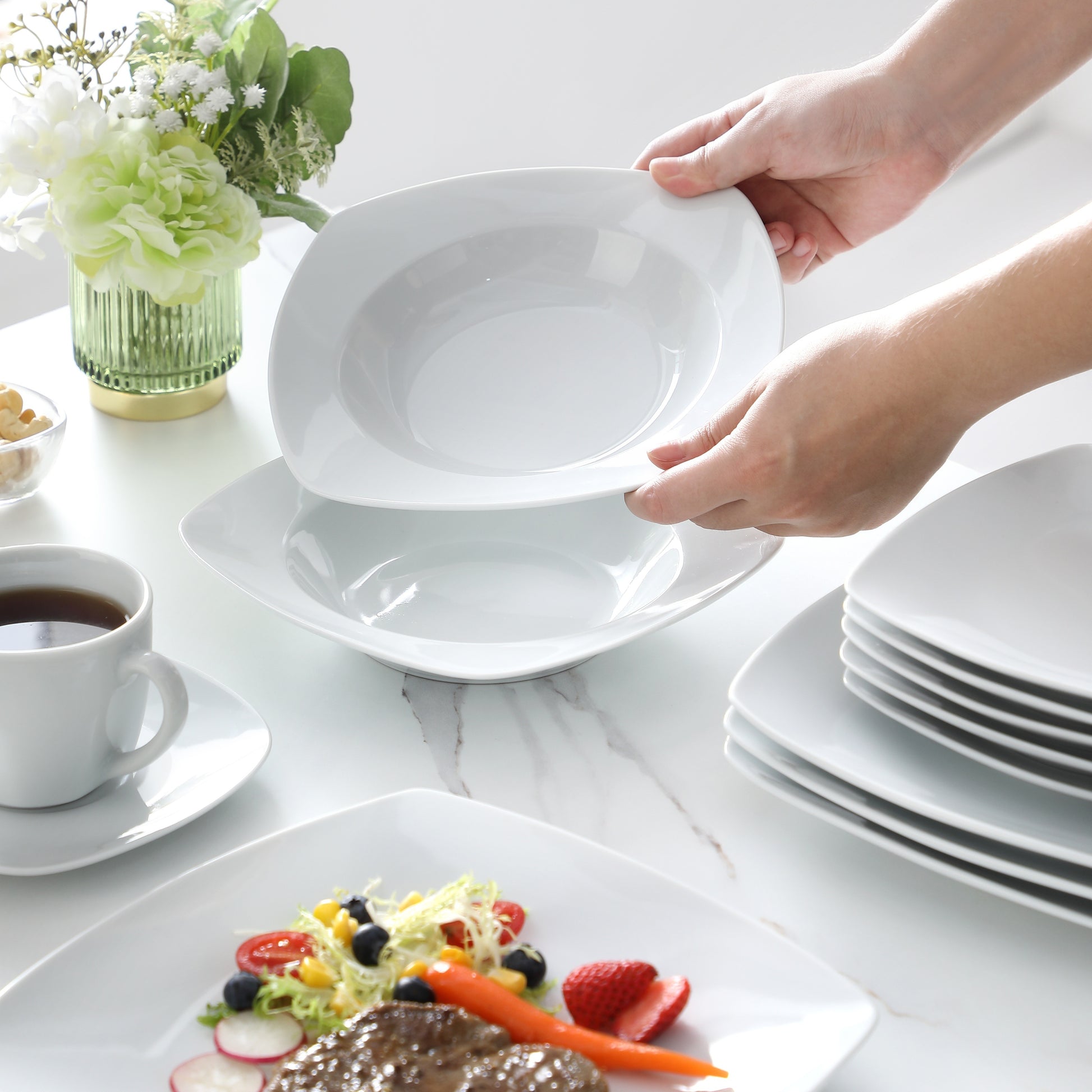 Ivory White Porcelain Dinnerware Set - 6-Piece Plates and Bowls for Home and Restaurant - ZOOMNSTORE