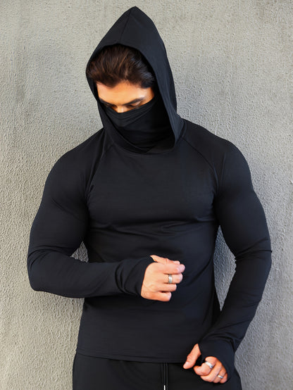 Mens Quick-Dry Fitness Hoodie with Face Mask - Compression Sweatshirt for Spring  Autumn - ZOOMNSTORE