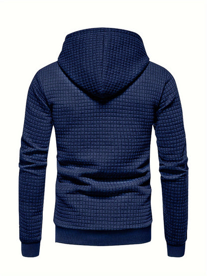 Mens Athletic Hoodie - Navy Blue Stretchy Pullover with Waffle Knit Fabric and Ribbed Cuffs - ZOOMNSTORE