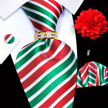 Mens Luxury Tie Set - Elegant 5PCS with Pocket Square Cufflinks Tie Ring Lapel Pin - ZOOMNSTORE