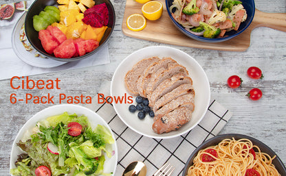 Porcelain Pasta Bowls Set - 22 Ounce Ceramic Serving Bowls 6 Pack Dishwasher Safe