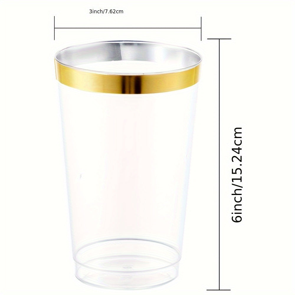 Gold Plastic Cups - 100 Pack 12 OZ Disposable Gold Rimmed Party Cups - ZOOMNSTORE