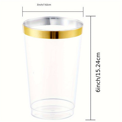 Gold Plastic Cups - 100 Pack 12 OZ Disposable Gold Rimmed Party Cups - ZOOMNSTORE