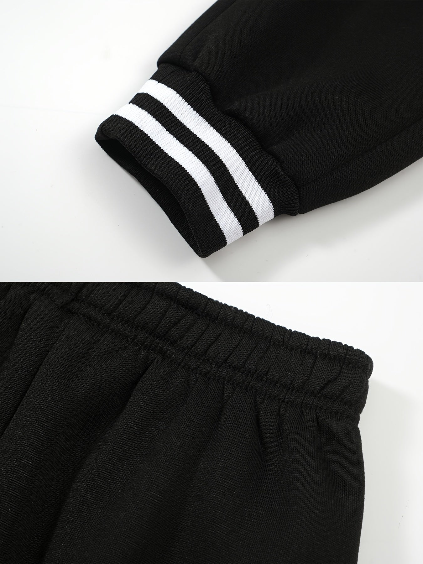 Boys Varsity Jacket and Joggers Set - Cozy Striped Fleece Fall Outfit - ZOOMNSTORE