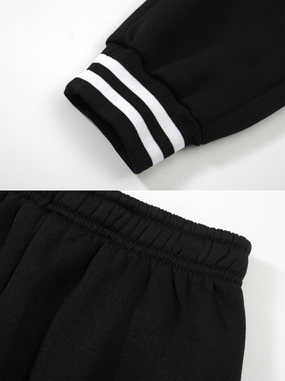 Boys Varsity Jacket and Joggers Set - Cozy Striped Fleece Fall Outfit - ZOOMNSTORE