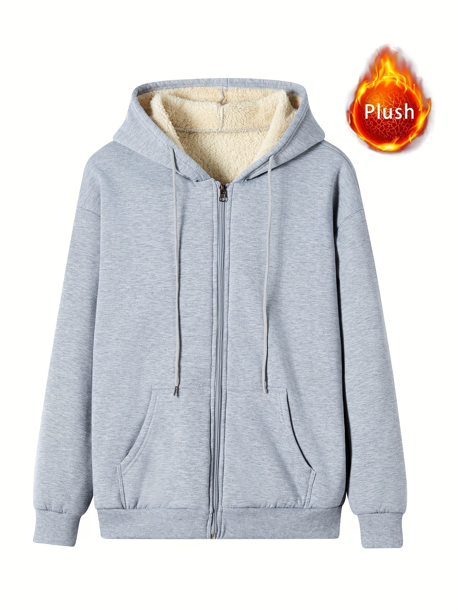 Mens Plush Zip-Up Hooded Sweatshirt - Warm Long Sleeve Jacket for Fall  Winter with Drawstring and Pockets - ZOOMNSTORE