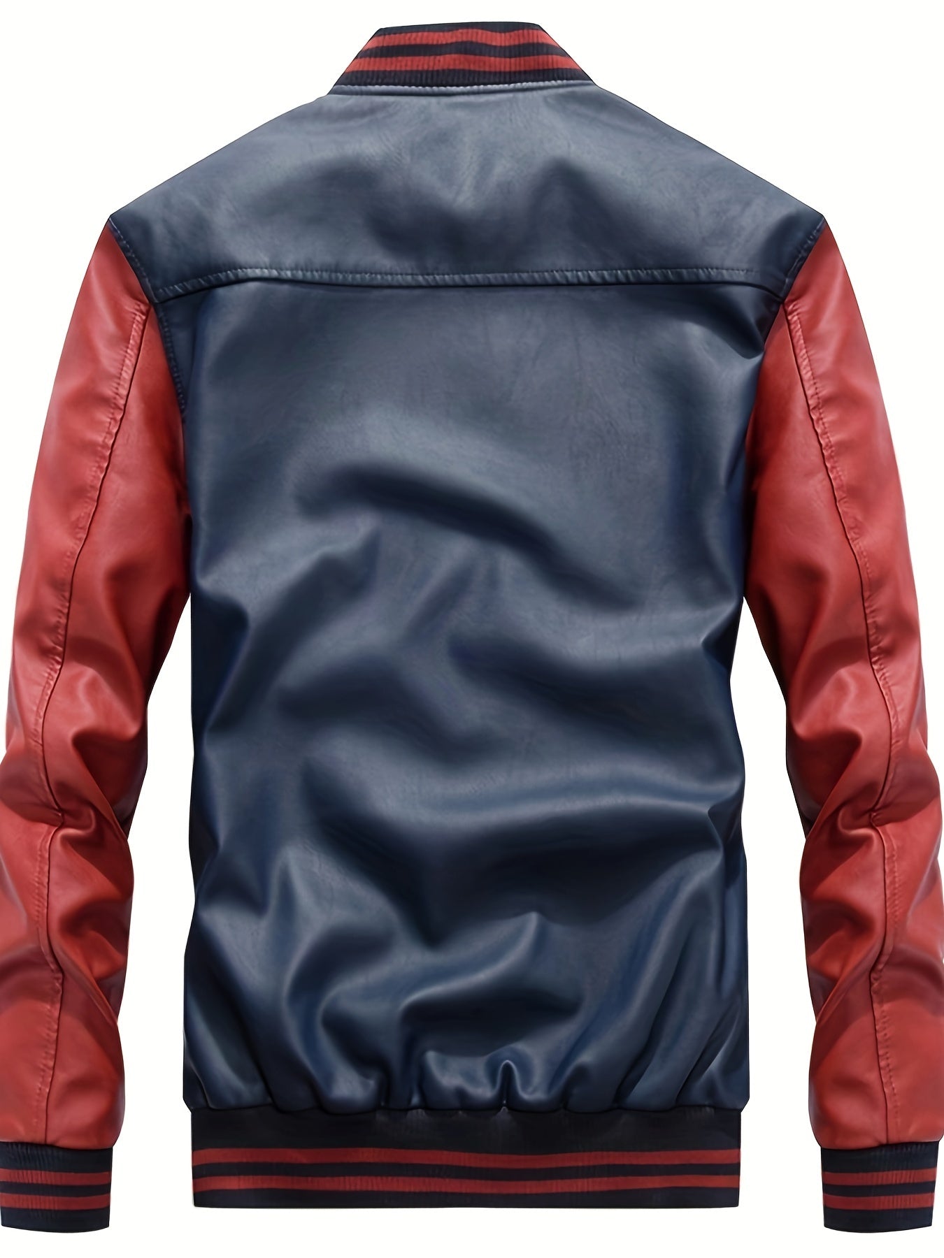 Slim Fit Mens Faux Leather Baseball Jacket - Casual Stand Collar Coat - ZOOMNSTORE