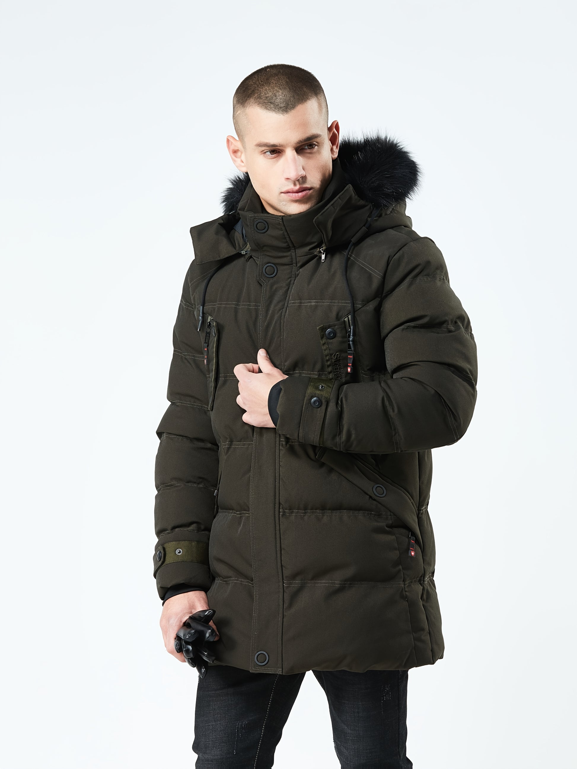 Mens Waterproof Parka Jacket - Warm Puffer Coat with Removable Faux Fur Hood - ZOOMNSTORE