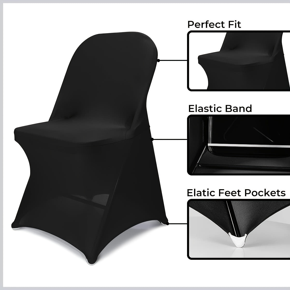 30PCS Spandex Chair Covers - Elastic Folding Chair Protectors for Weddings Parties Celebrations WhiteBlack - ZOOMNSTORE