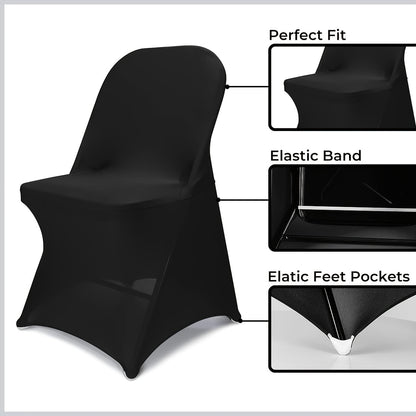 30PCS Spandex Chair Covers - Elastic Folding Chair Protectors for Weddings Parties Celebrations WhiteBlack - ZOOMNSTORE