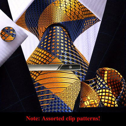Mens Golden Plaid Tie Set - 4PCS Necktie Pocket Square Cufflinks for Weddings  Business - ZOOMNSTORE