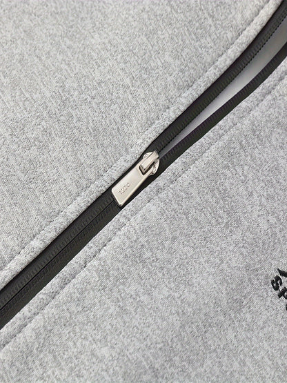 2pcs Embroidered Stand Collar Zip Up Jacket & Elastic Waist Drawstring Pants - Men's Sportswear Set for Outdoor Activities - ZOOMNSTORE
