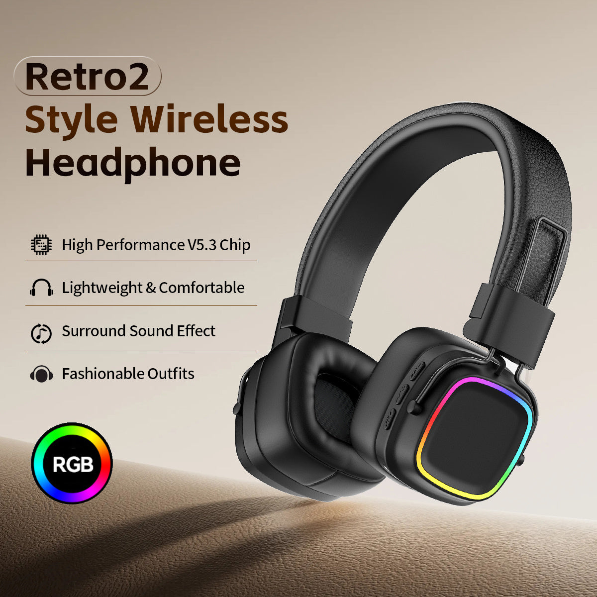 Retro Wireless Headphones - V53 Heavy Bass Noise-Cancelling Long Battery Life - ZOOMNSTORE