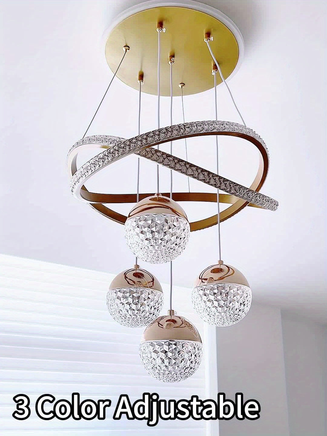 Art Deco Adjustable Pendant Chandelier with Polished Metal  Plastic Shade - Hardwired Semi-Flush Mount for Living Room  Restaurant Decor - ZOOMNSTORE