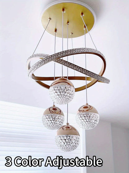 Art Deco Adjustable Pendant Chandelier with Polished Metal  Plastic Shade - Hardwired Semi-Flush Mount for Living Room  Restaurant Decor - ZOOMNSTORE