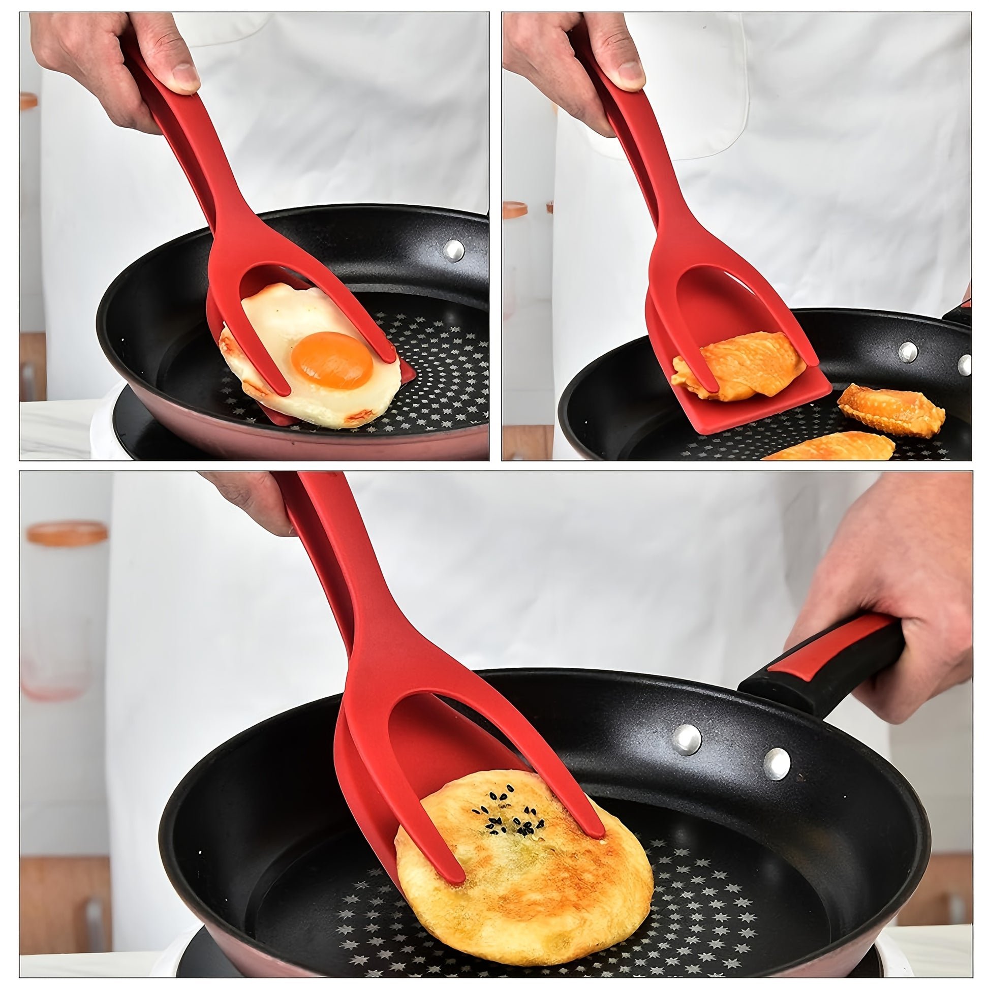 2pcs Egg Flipper Spatula Set - Non-Stick Tongs for Pancakes Omelettes Steak BBQ - ZOOMNSTORE