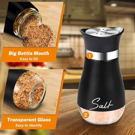 Adjustable 2-Piece Glass Salt and Pepper Shaker Set - Refillable Seasoning Dispensers for Kitchen Dining RV and Outdoor Use - ZOOMNSTORE