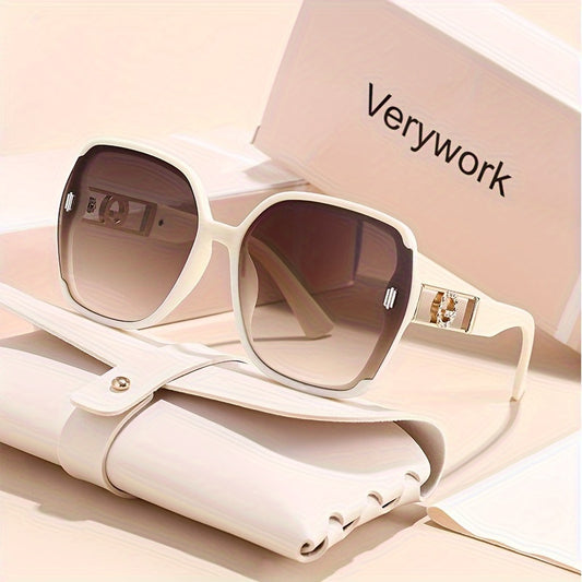Retro Square Glasses - Stylish Beige Frame with Gold Accents - ZOOMNSTORE
