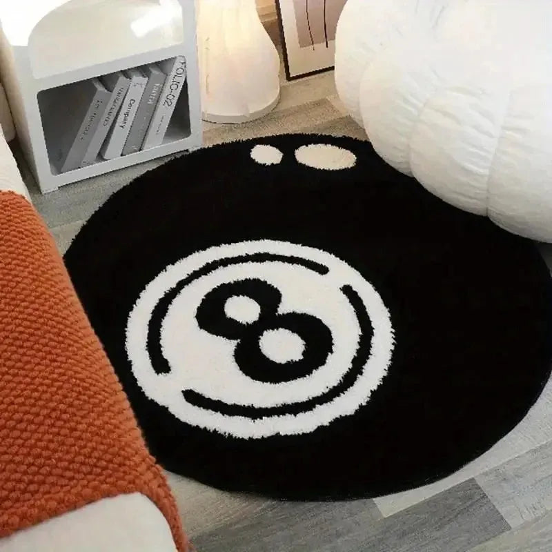 8-Ball Plush Carpet - Round Pool Rug | Anti Slip Carpet | Soft Bedroom Rug - ZOOMNSTORE