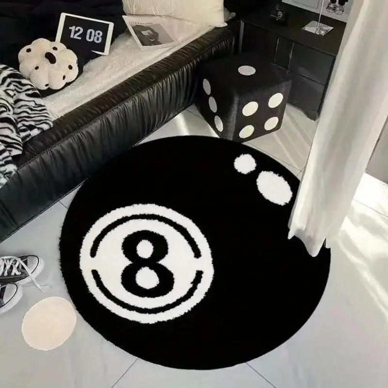 8-Ball Plush Carpet - Round Pool Rug | Anti Slip Carpet | Soft Bedroom Rug - ZOOMNSTORE