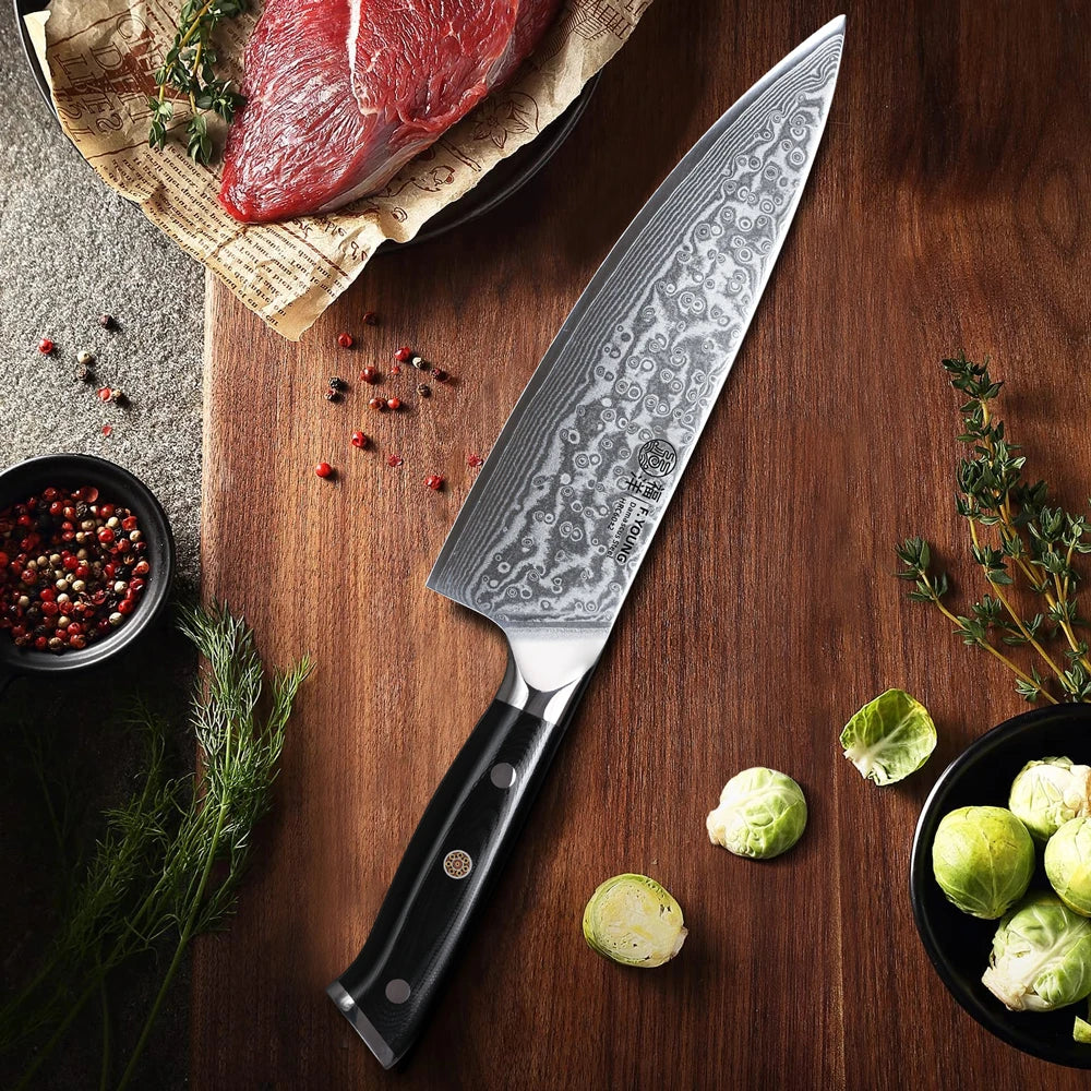 FYOUNG 8-Inch Damascus Chefs Knife - VG10 Super Sharp Kitchen Knife - ZOOMNSTORE