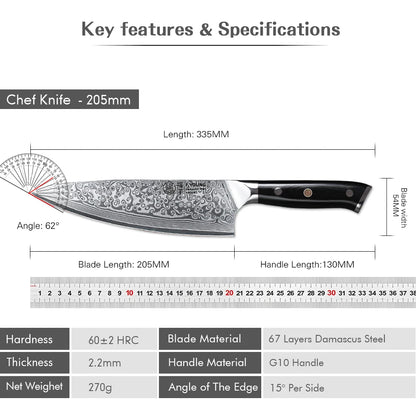 FYOUNG 8-Inch Damascus Chefs Knife - VG10 Super Sharp Kitchen Knife - ZOOMNSTORE