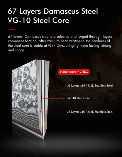 FYOUNG 8-Inch Damascus Chefs Knife - VG10 Super Sharp Kitchen Knife - ZOOMNSTORE