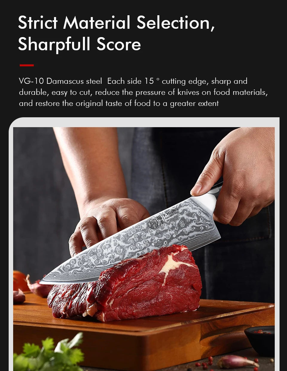 FYOUNG 8-Inch Damascus Chefs Knife - VG10 Super Sharp Kitchen Knife - ZOOMNSTORE