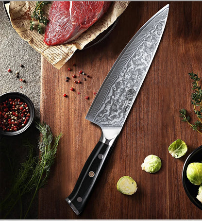 FYOUNG 8-Inch Damascus Chefs Knife - VG10 Super Sharp Kitchen Knife - ZOOMNSTORE