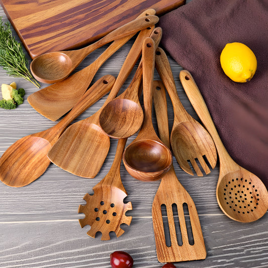 Wooden Kitchen Utensil Set - 10 PCS Durable Cooking Spoons  Spatulas - ZOOMNSTORE