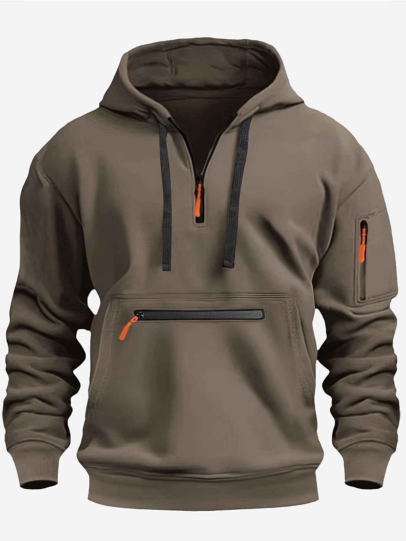 Men's Solid ColorHalf-Zip Design Long Sleeve Casual Hooded Sweatshirt With Kangaroo Pocket For Fall/Winter Casual Daily Wear - ZOOMNSTORE