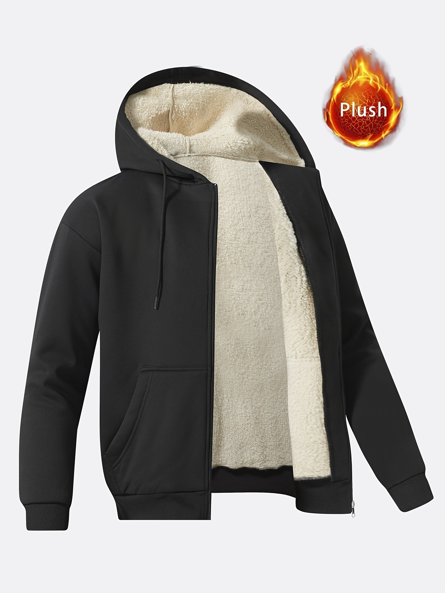 Mens Plush Zip-Up Hooded Sweatshirt - Warm Long Sleeve Jacket for Fall  Winter with Drawstring and Pockets - ZOOMNSTORE