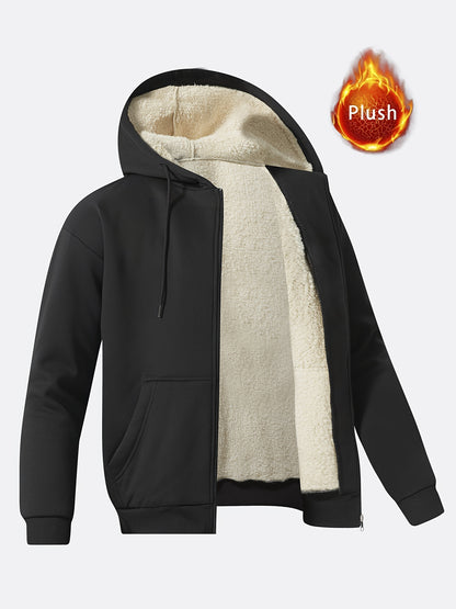 Mens Plush Zip-Up Hooded Sweatshirt - Warm Long Sleeve Jacket for Fall  Winter with Drawstring and Pockets - ZOOMNSTORE