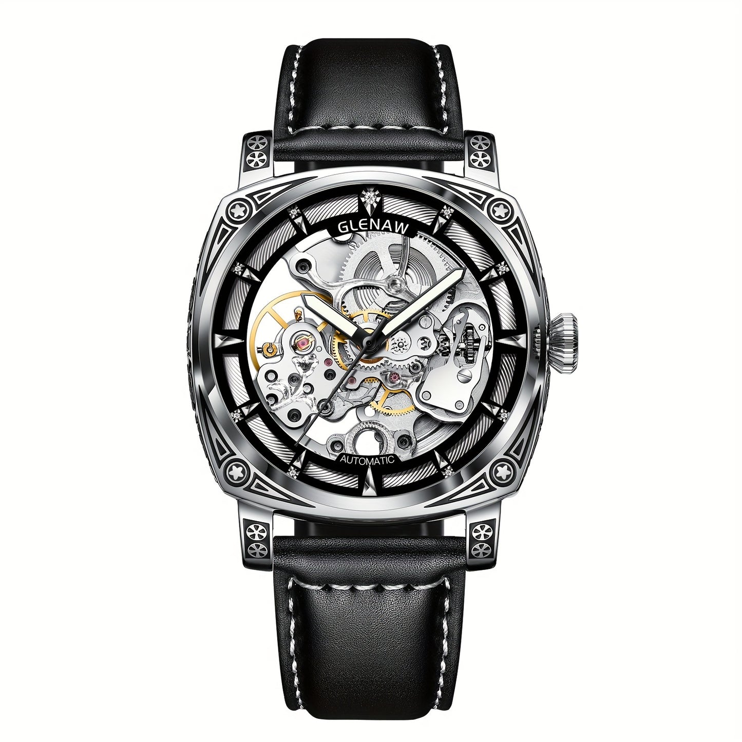 Automatic Mens Skeleton Watch - Retro Self-Winding 3 ATM Waterproof with Luminous Hands - ZOOMNSTORE