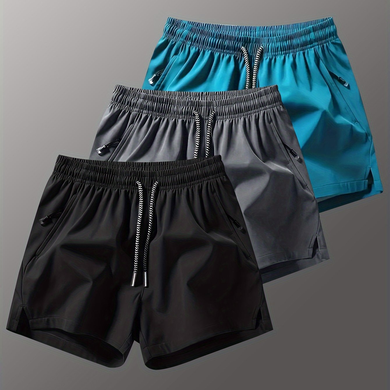 Mens Running Shorts with Slits - Fitness Training Pants with Drawstring  Zipper Pockets - ZOOMNSTORE