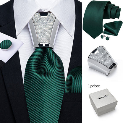 Mens Silvery Necktie Set - Necktie Ring Handkerchief  Cufflinks with Gift Box - ZOOMNSTORE