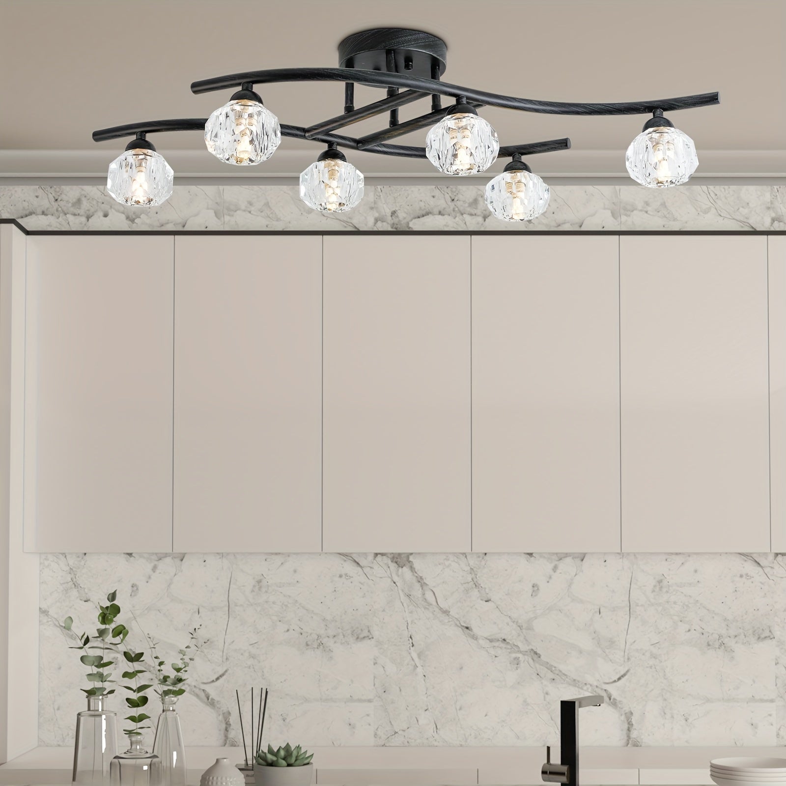 Modern Crystal Pendant Chandelier - Metallic Lines Design for Kitchen Dining and Living Rooms - ZOOMNSTORE