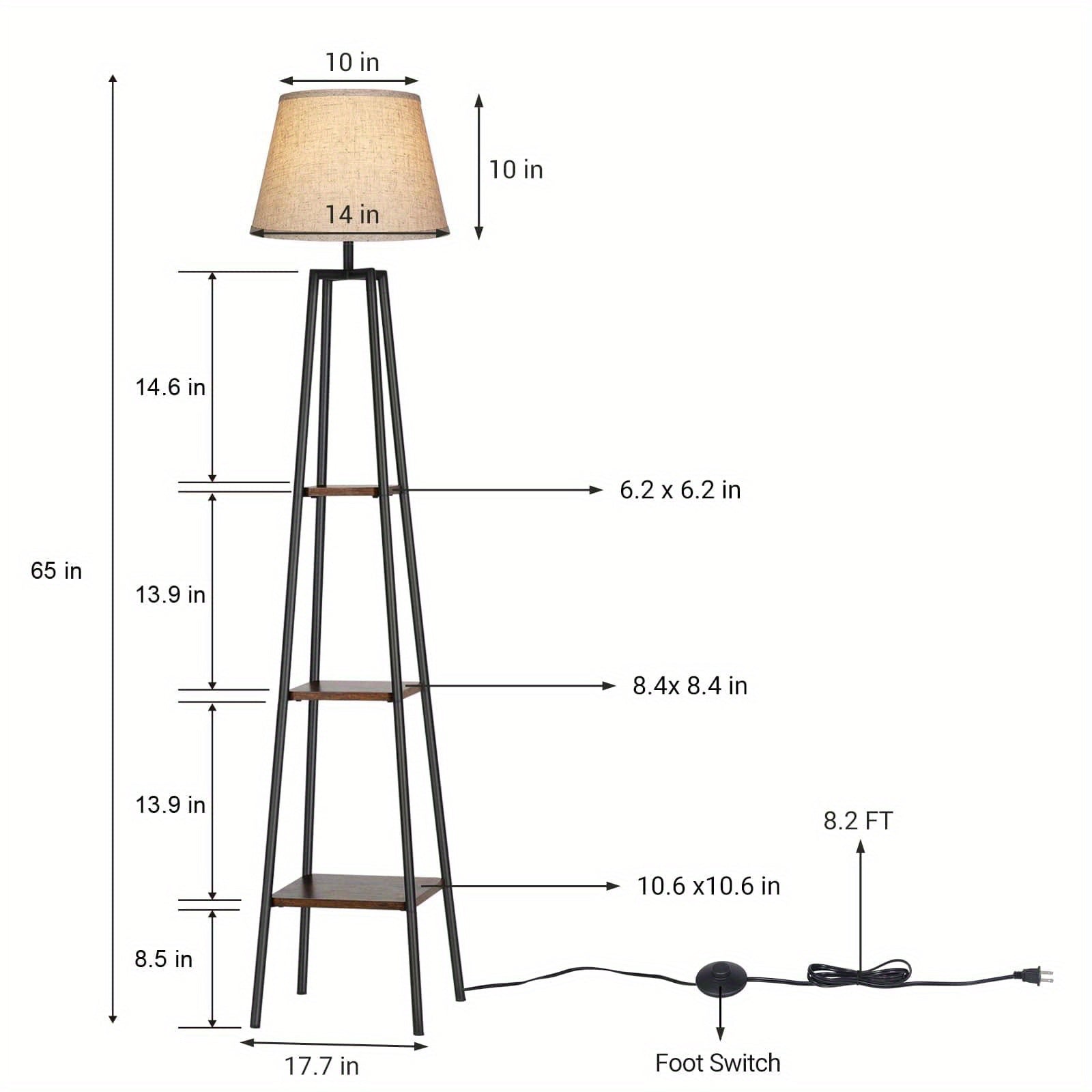 Rustic Farmhouse Floor Lamp with Multi-Tiered Shelves  Beige Linen Shade - Stylish Design for Living Room Bedroom or Office - ZOOMNSTORE