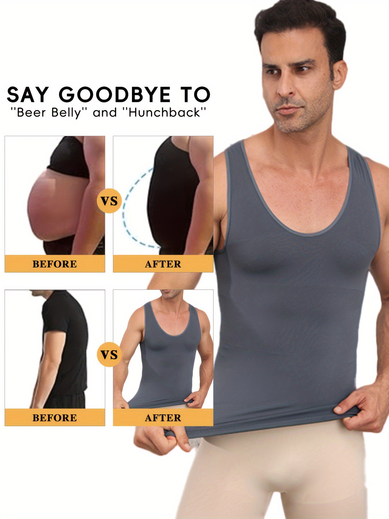 Mens Slimming Compression Shirt - Sleeveless Waist Trainer Tank Top - ZOOMNSTORE