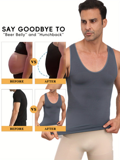 Mens Slimming Compression Shirt - Sleeveless Waist Trainer Tank Top - ZOOMNSTORE