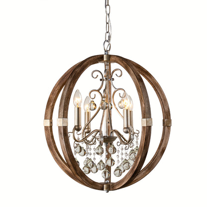 Brown Caged Chandelier - 4-Light Rustic Ceiling Fixture - ZOOMNSTORE