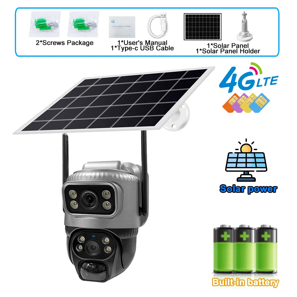 4K Solar Security Camera - 8MP Dual Lens 4G WiFi PIR Detection Night Vision Waterproof - ZOOMNSTORE