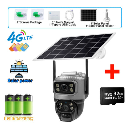 4K Solar Security Camera - 8MP Dual Lens 4G WiFi PIR Detection Night Vision Waterproof - ZOOMNSTORE