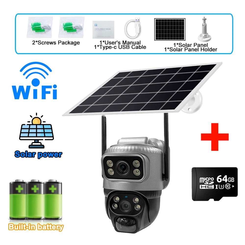4K Solar Security Camera - 8MP Dual Lens 4G WiFi PIR Detection Night Vision Waterproof - ZOOMNSTORE