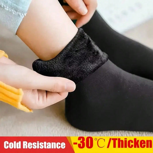 4 Pairs Thermal Insulated Knit Polyester Socks, All-Season Fleece-Lined Warm Solid Black, Machine Washable Mid-Tube Unisex Socks for Cold Resistance - ZOOMNSTORE