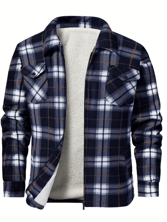 Quality Winter Plaid Sherpa Jacket - Men's Casual Flannel Shirt with 4 Pockets - ZOOMNSTORE