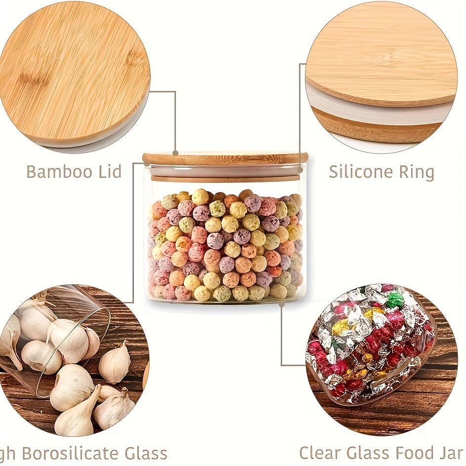 Set of 6 Borosilicate Glass Jars with Bamboo Lids - Airtight Food Storage Canisters for Kitchen  Pantry - ZOOMNSTORE