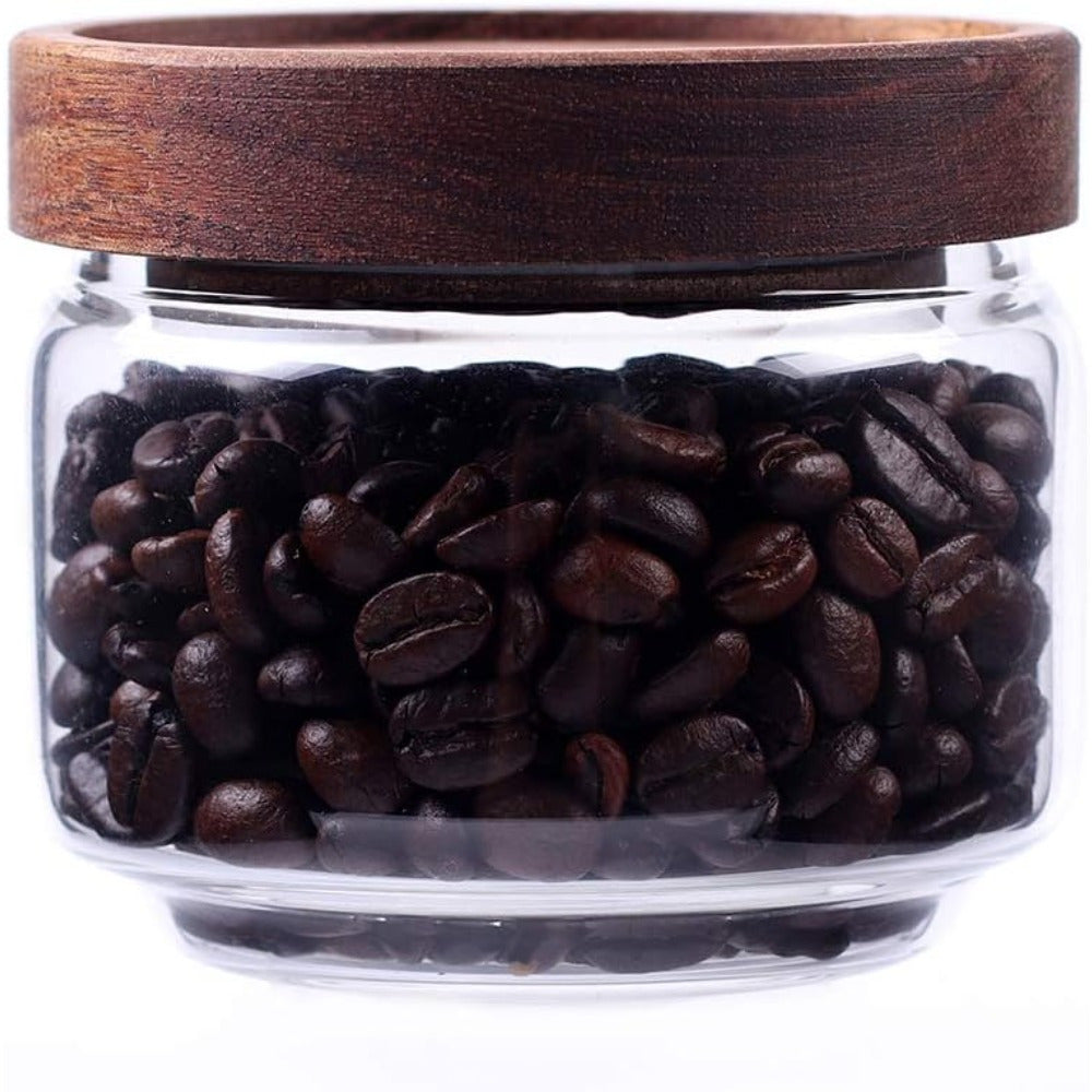 Airtight Glass Coffee Canister Set - 2-Pack with Wooden Lids for Coffee Tea Snacks Storage - ZOOMNSTORE
